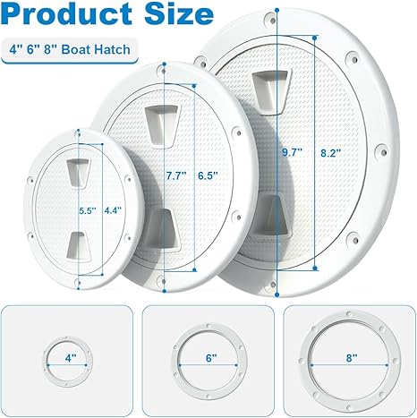 4” 6” 8”Boat Hatch,Deck Plates for Boats,Round Non Slip Inspection Hatch,Detachable Screw On Cover, Suitable for Ships, RV, Outdoor Facilities,ABS Plastic