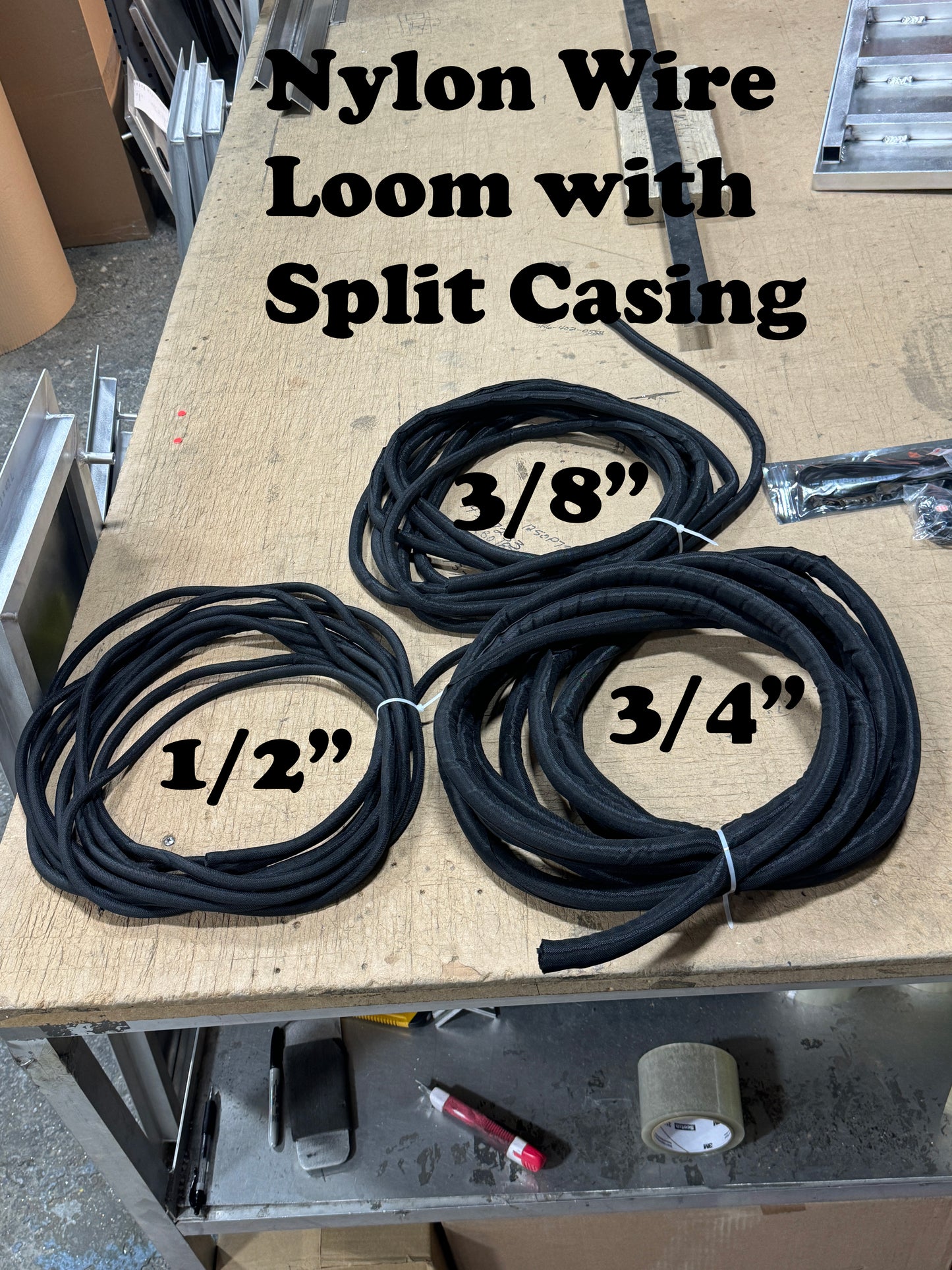 25 ' Nylon Wire Loom Split Sleeving Bundle for all your wiring needs - 25' Black 3 Sizes