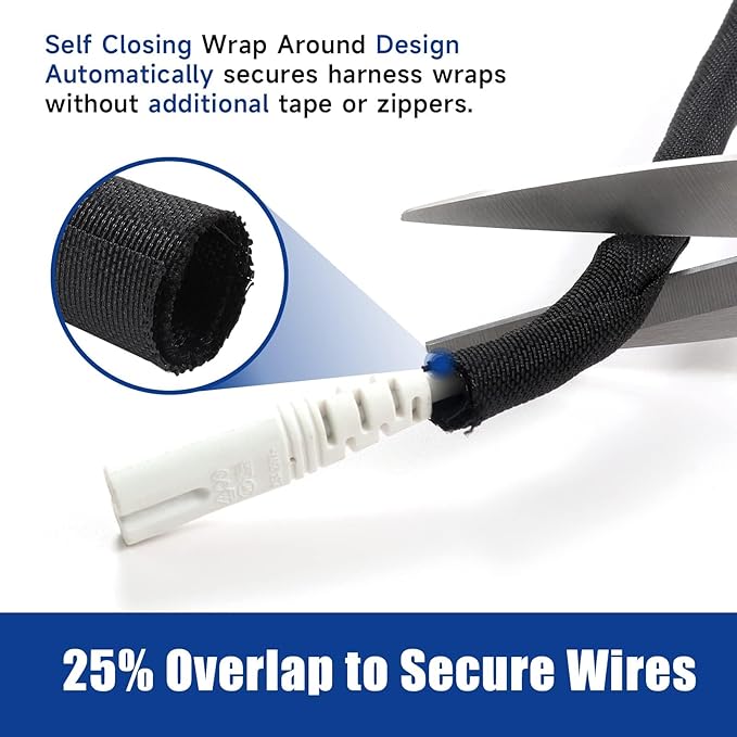 25 ' Nylon Wire Loom Split Sleeving Bundle for all your wiring needs - 25' Black 3 Sizes